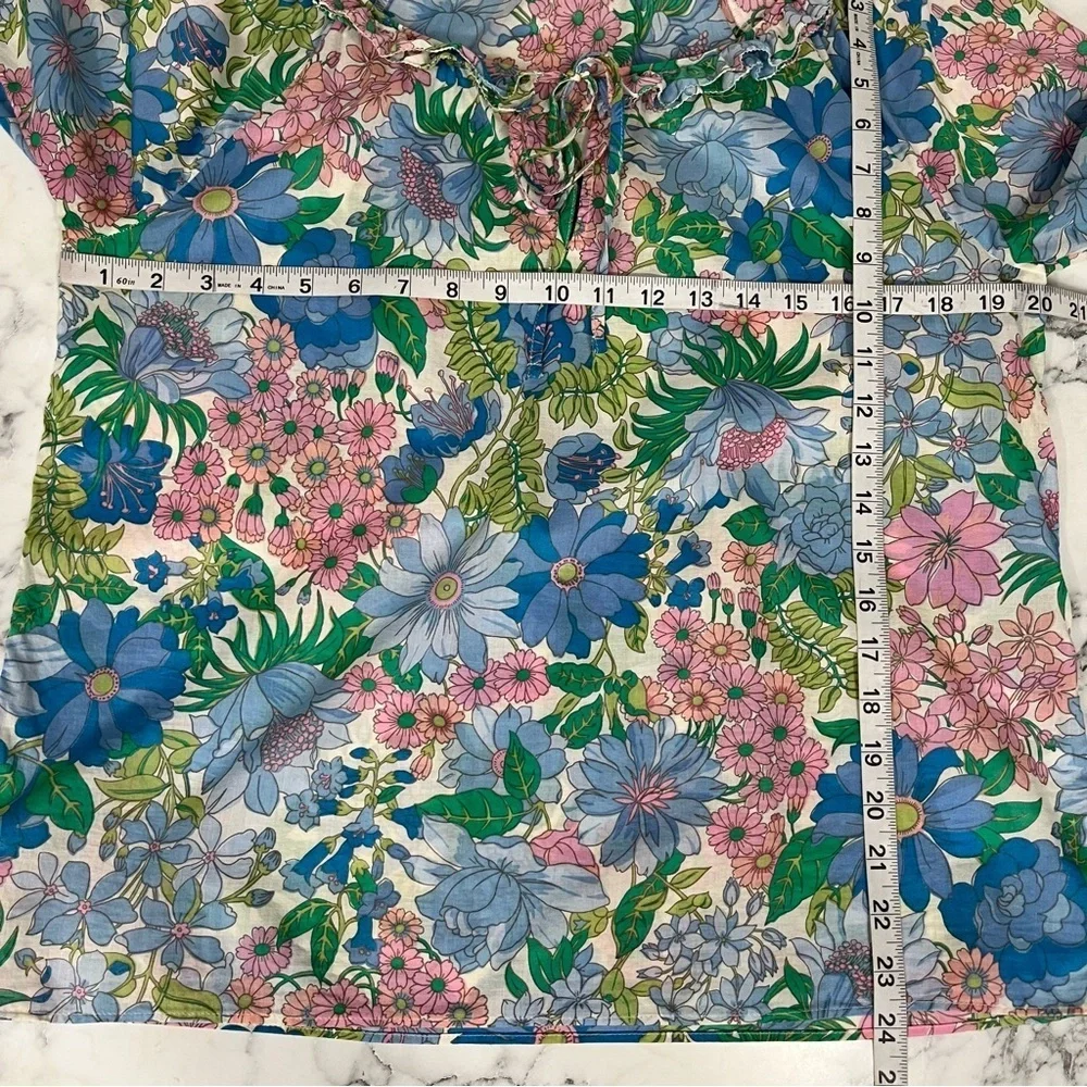 J. Crew Organic Cotton Tie Front Ruffle Top in Fairy Floral A2851 Small